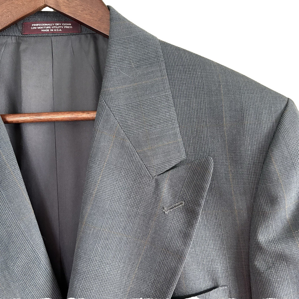 Evan-Picone Gray Windowpane Double Breasted Blazer Men's 40R Vintage Union Made